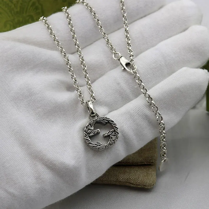 

925 sterling Silver Double G Interlock Cross Necklace Men And Women Couple Hip Hop Retro Trend Necklace Of The Party Gift