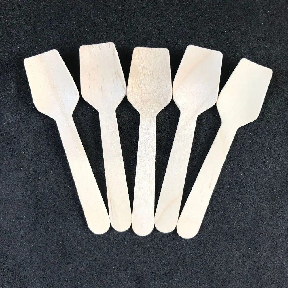 100pcs Disposable Healthy new wooden cake spoon Smooth Natural Ice Cream Spoons Dessert kid spoon for Yogurt mini small spoon