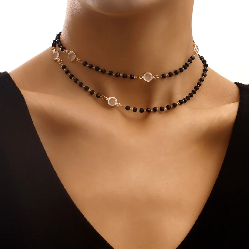 

Vintage Boho Multilayer Crystal Bead Choker Pendant Chain Gold Color Necklace for Women Party Fashion Jewelry Gift