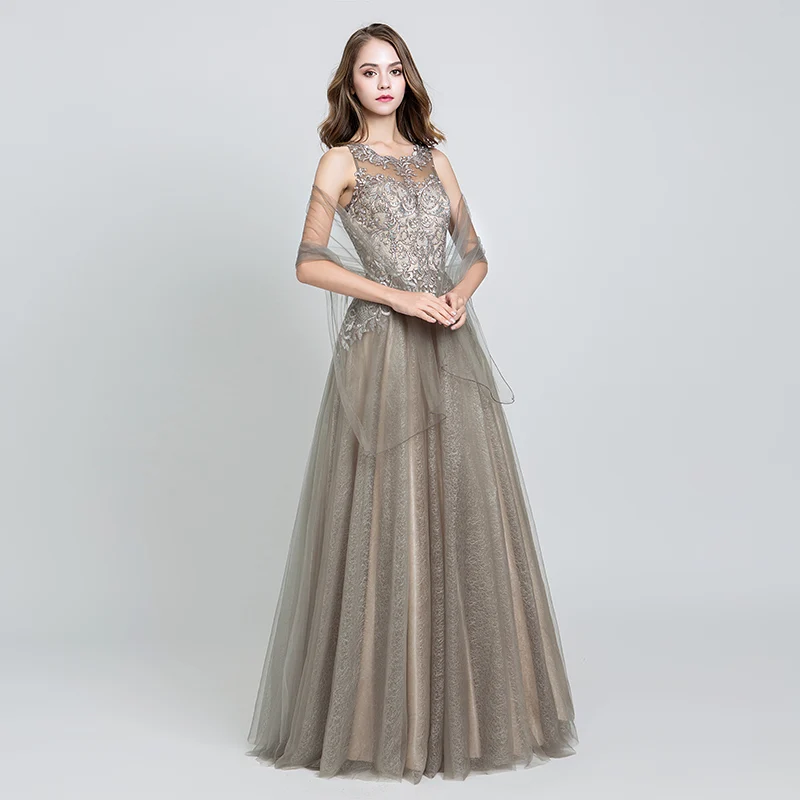Элегантные вечерние платья Длинные мокко тюль Длина до пола Vestidos De Festa Longo o-образным вырезом ручной работы Вышивка Вечерние платья для выпускного вечера CC560