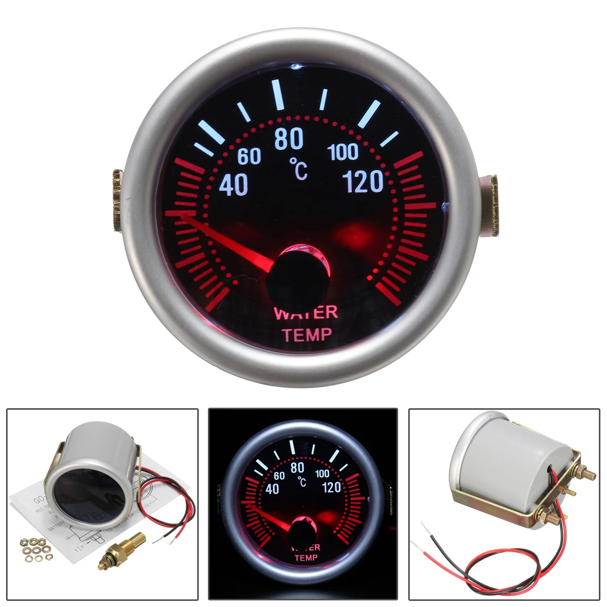

Universal 12V 2 Inch 52mm Water Temp Temperature Gauge Car Meter Digital LED Display with Sensor Car Clocks Instrument Gray