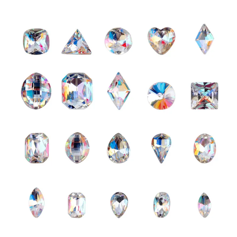 10 шт. высококачественные прозрачные стразы для дизайна ногтей K9 AB стеклянные без