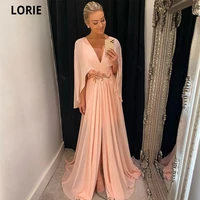 lorie a line long puff sleeves chiffon prom dresses appliques lace v neck split side evening gowns plus size women dress 2021