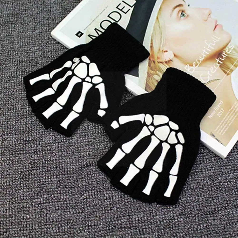 

Leaky Finger Gloves Men Women Personality Skeleton Winter Features Ghost Gloves Fingers And Interesting Wool Warm And Autum N3Z2