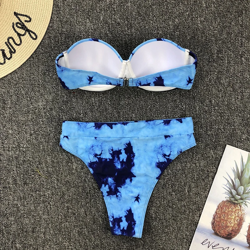 

2020 Sexy Print Bikini Swimwear Bandeau Swimsuit Female High Waist Bikini Set Swimming for Bathing Suit Woman Swimsuits Biquini