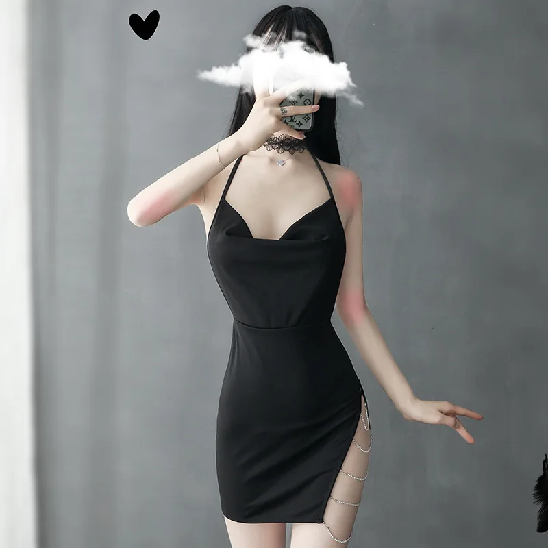 Черное увлекательное нижнее белье соблазнительный пижамный комплект с ремнем на