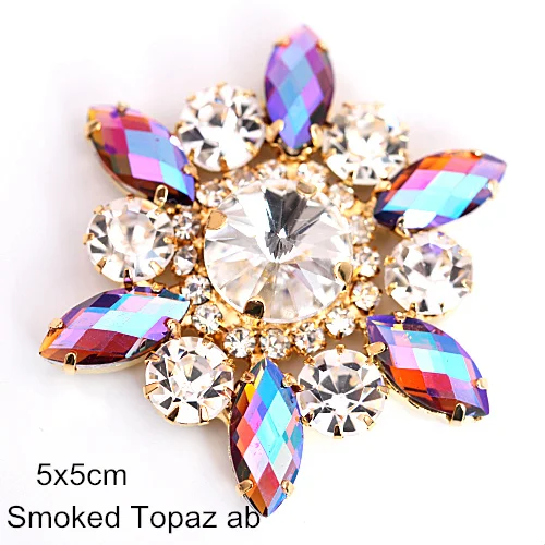Smoked Topaz AB-5cm 1 шт. кристалл AB аппликация из стеклянных страз с золотой основой цветок аппликация стразы пришить стразы для свадебного платья B3486 - Цвет: Smoked Topaz AB-5cm