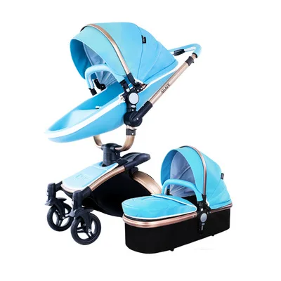 Aulon babyfond искусственная кожа 360 градусов вращения детская коляска, kinderwgen, 3 в 1 система путешествия сиденье с люлькой детская коляска - Цвет: 2 in 1blue