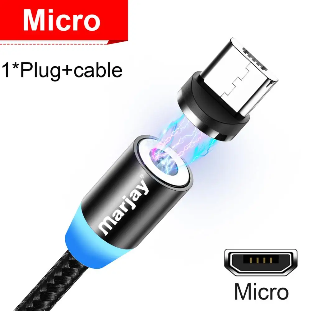 Black Micro Cable Marjay Магнитный кабель Micro usb type C кабель для iPhone samsung Android Быстрая зарядка магнит зарядное устройство мобильный телефон USB провод шнур - Цвет: Black Micro Cable
