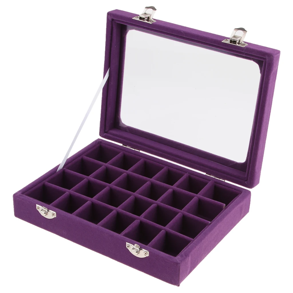 Прозрачное стекло крышка ювелирных изделий лоток 24 Сетки серьги кольцо Дисплей