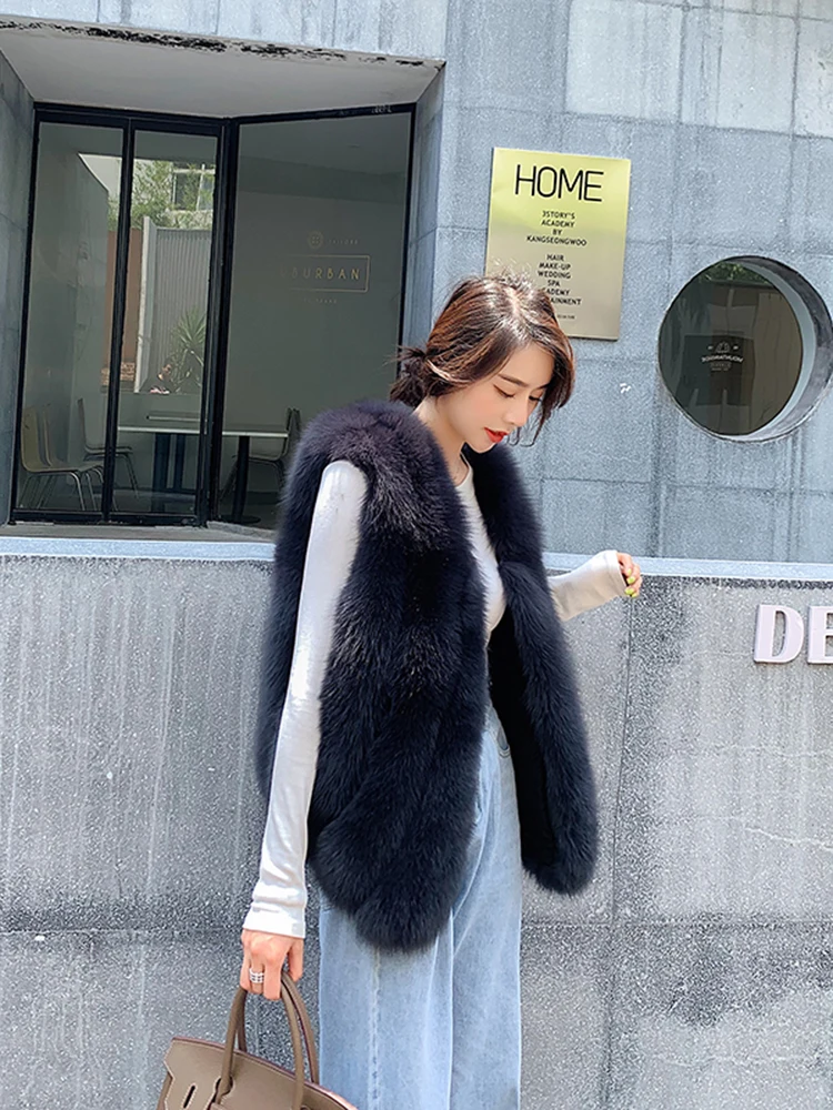 

Warm Premium Stylish Thicken Real Fox Fur Vest Beautiful Elegant Female Natural Fur Coat Women Streetwear Sleeveless Waistcoat