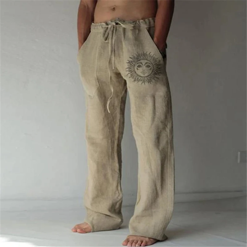Брюки мужские хлопково-льняные с широкими штанинами винтажные джоггеры большого