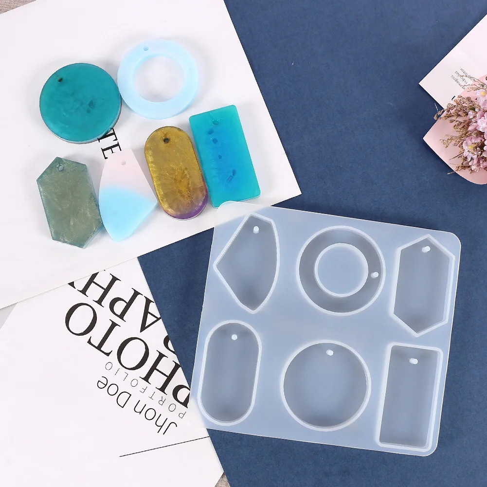 

DIY Sweater Necklace Car PendantVPendant Mold With Hole Mold Geometric Rectangle Round Irregular Ornament Silicone Molds