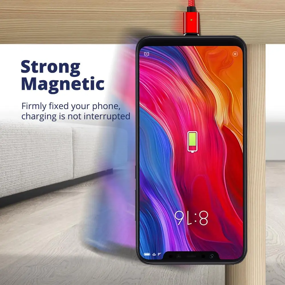 Ankndo Магнитный кабель Micro USB Type C для быстрой зарядки светодиодный шнур