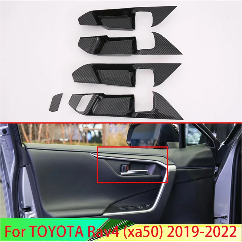 

For TOYOTA Rav4 (XA50) 2019 2020 Carbon Fiber Style Inner Door Handle Cover Catch Bowl Trim Insert Bezel Frame Garnish