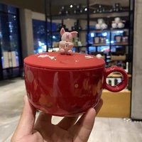 red pig ceramic mug new cups cute cartoon creative mug christmas gift drinking water coffee breakfast cup with lids tumbler cup