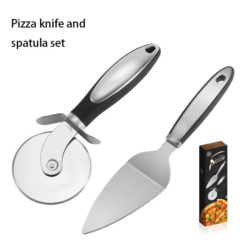 

Stainless Steel Pizza Knife Spatula Kitchen Pizza Tool Waffle Bread Pizza Cake Round Roller Knife Spatula Set Baking Tools