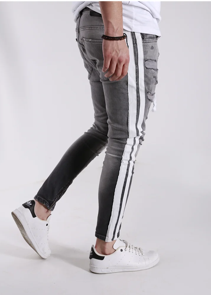 Мужские Стрейчевые узкие джинсы с узкими дырками по центру талии мужские брюки r