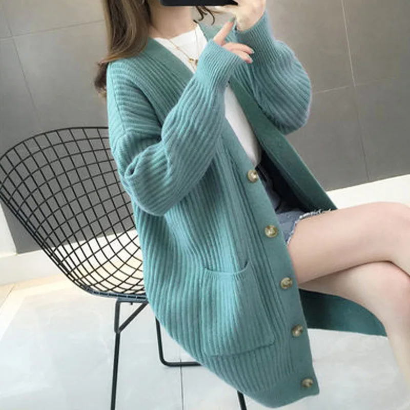осень/зима модные женские кардиганы повседневные однотонные длинные с длинными