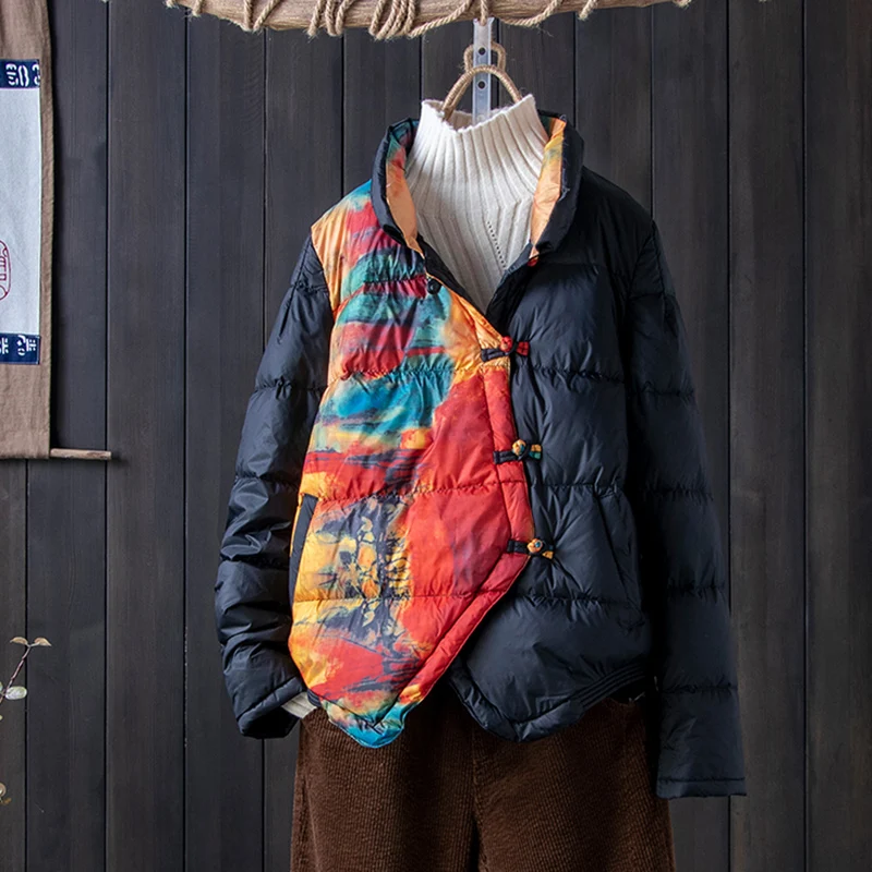 

SEDUTMO Winter Print Duck Down Coat Women Vintage Slim Short Jackets Autumn Fashion Casual Ultra Light Thin Basic Parkas ED1457
