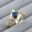 Женское кольцо с фианитом, золотистое кольцо с синим конским глазом