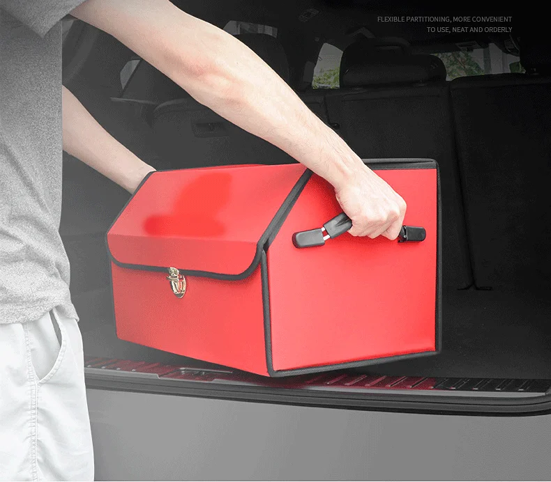 

2 Colors runk Organizer PU Leather Foldable Cargo Storage Box Red Black For Tesla 3 X S