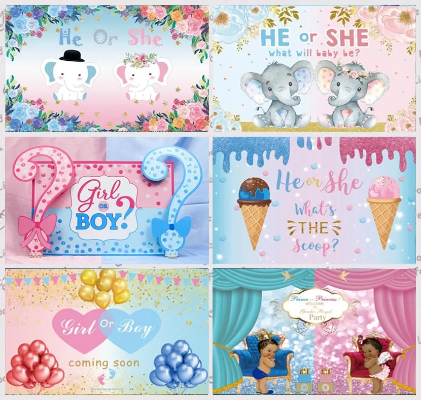 

Gender Reveal Photography Backdrop Balloon Flower Newborn Boy Or Girl Baby Shower Custom Background Photo Studio Decor Banner