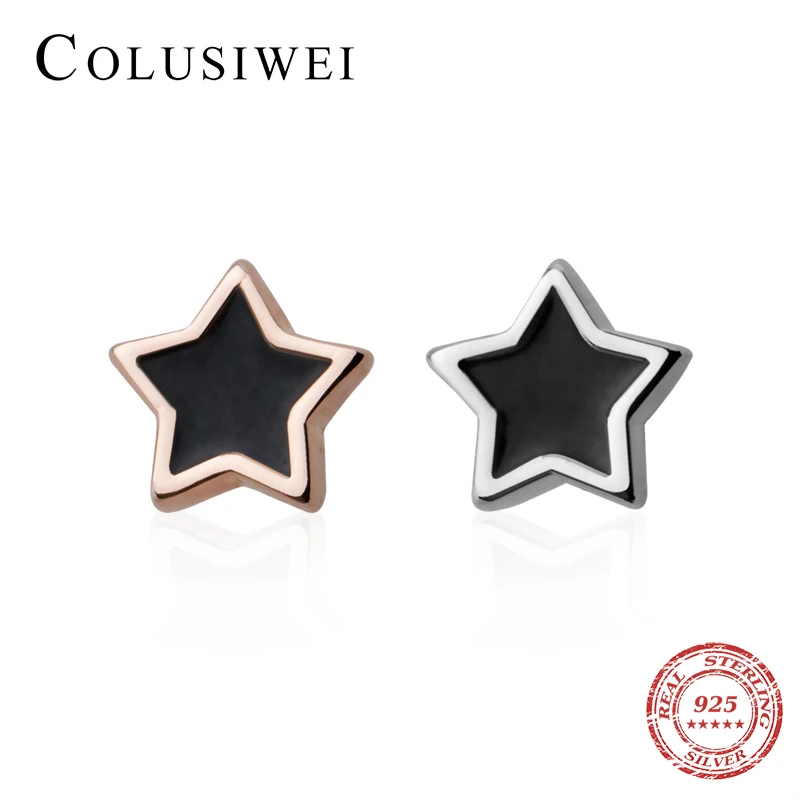 

COLUSIWEI Black Enamel Simple Stars Stud Earring for Women Fashion 925 Sterling Silver Minimalist Ear Pin Fine Jewelry Girl Gift
