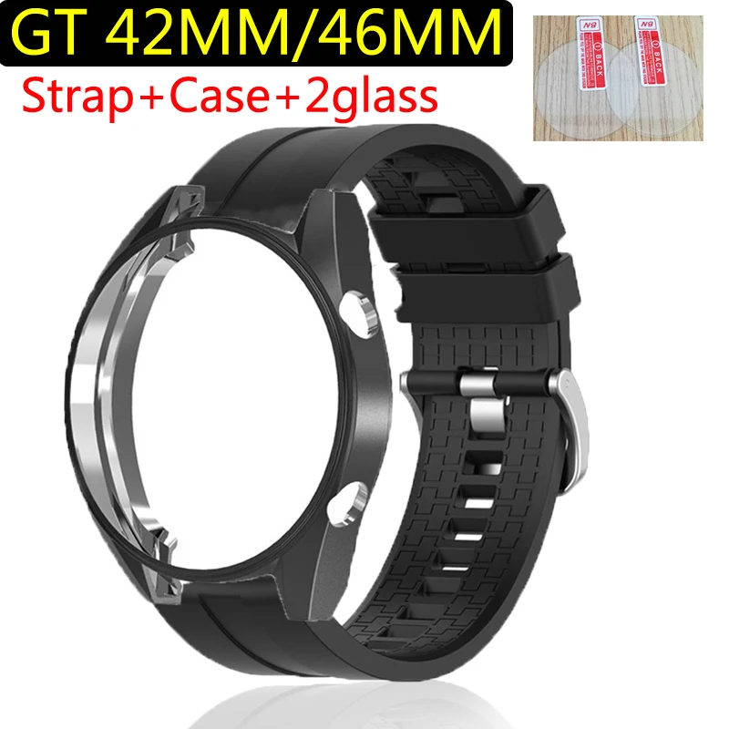 4в1 для Huawei Watch GT 46 мм 42 ремешок силиконовый мягкий металлический браслет с пряжкой