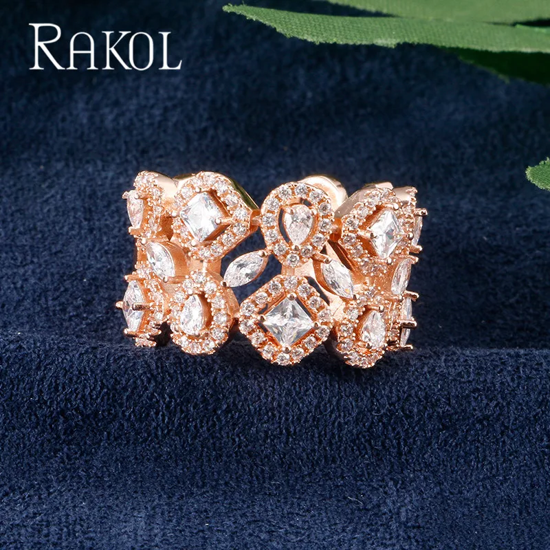 RAKOL Одежда высшего качества кубический циркон женские открытые кольца для Для женщин Роскошные свадебные украшения на свадьбу, годовщину подарок аксессуары RR21118