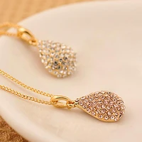 necklace shiny adjustable women waterdrop shape rhinestone pendant chain for travel party
