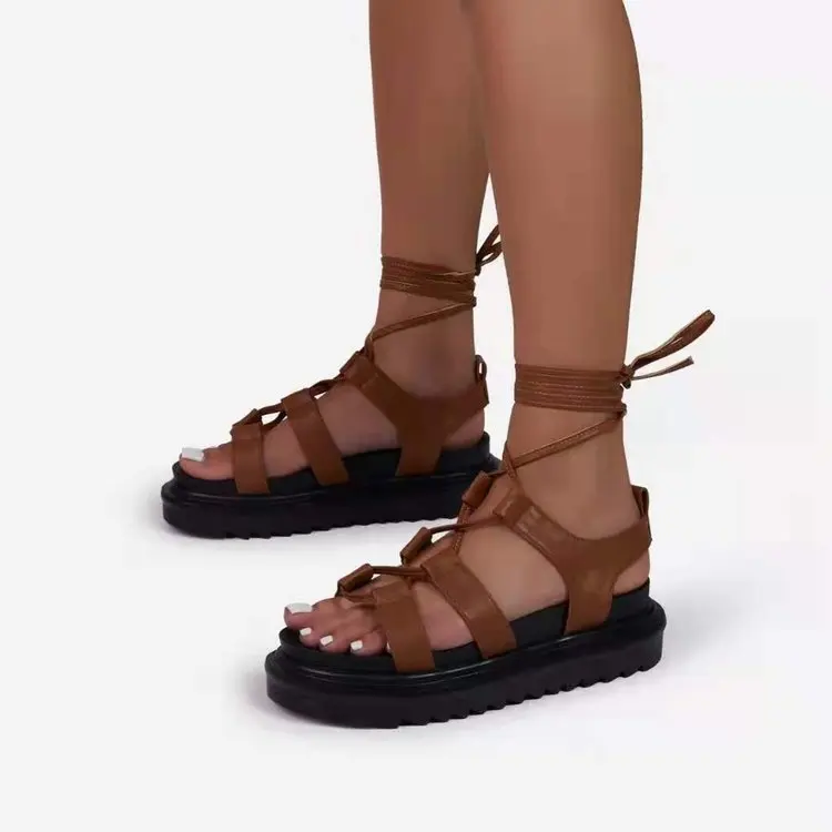 

Women's Gladiator Sandal Woman Platform Wedge Cross Tied Casual Shoe Summer Sexy Lady Ankle Wrap Lace Up Footwear Plus Size 43