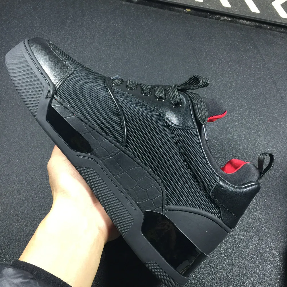 Tap Низкий вырез досуг на шнуровке черный Многослойная спортивная обувь заклепки