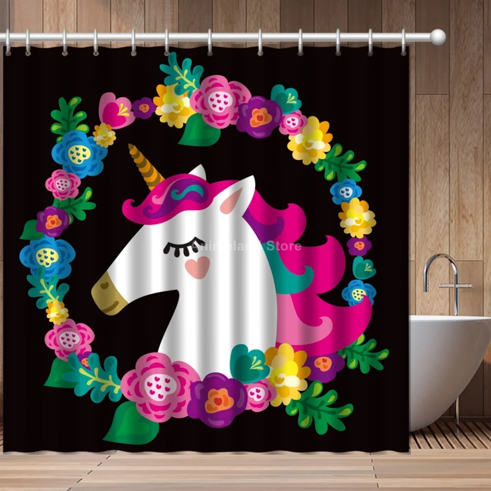 Занавеска для душа с 3D-принтом в виде единорога девочек | Дом и сад