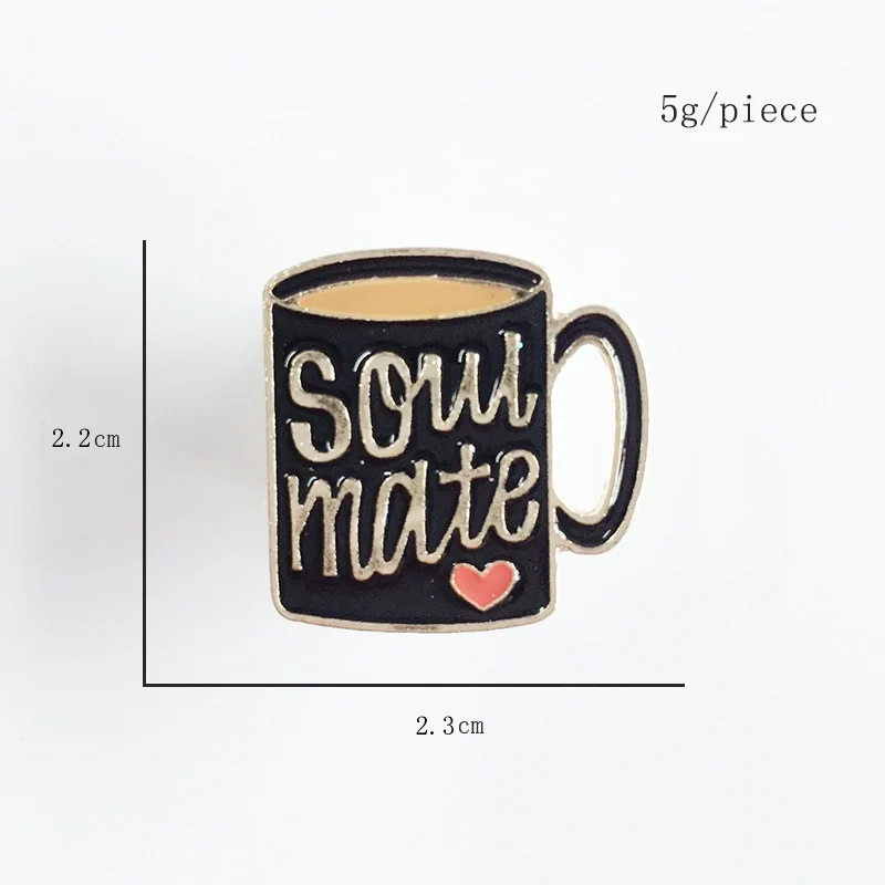 Броши для кофейных чашек Soul Mate женщин и мужчин эмалированная булавка черный