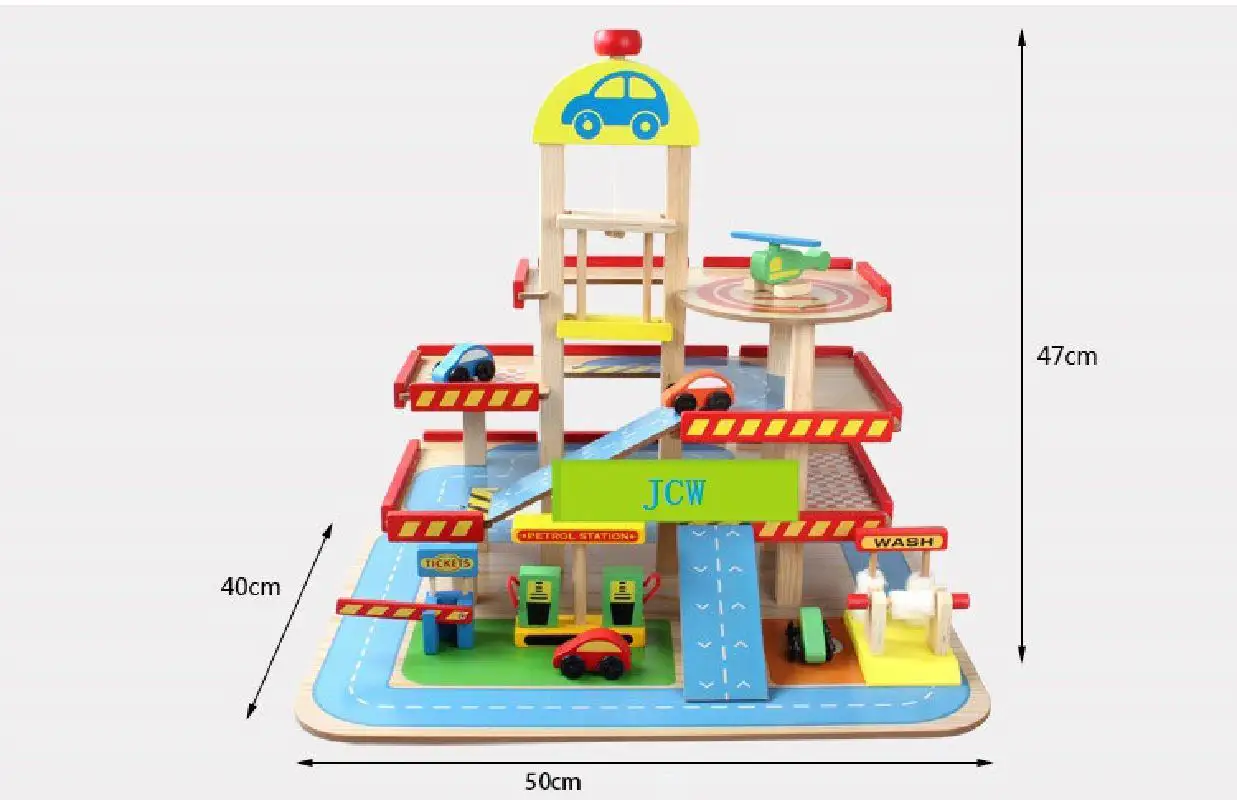 

Wooden Parking Track Simulation Wooden Large Three-dimensional Three-story Set Children Play House Assembled Car Track Toys