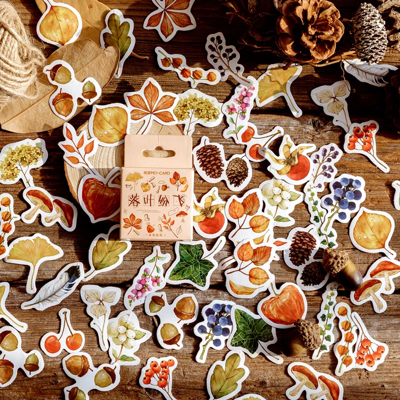 

46Pcs/Pack Colorful Autumn Leaves Pattern Sticky Stickers Decoracion Scrapbook Office Stationery School Supplies Boxed