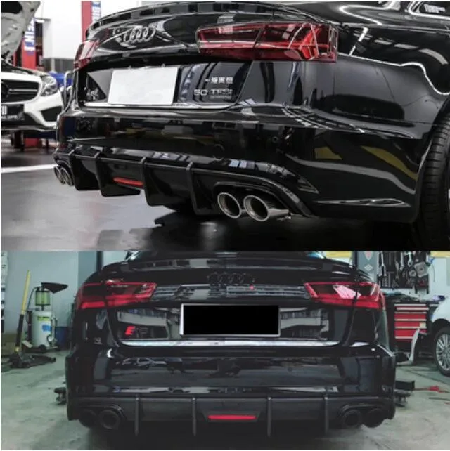 A6 Реальные углеродного волокна спереди диффузор губа на задний бампер с боковой