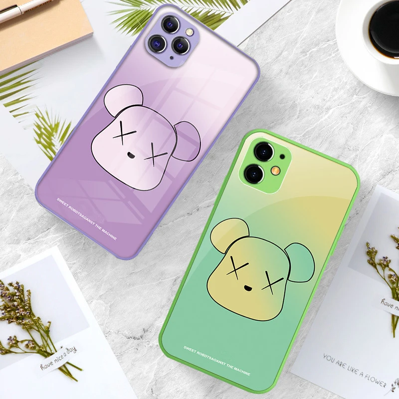 

Violent Bear Tempered Glass Phone Case For Iphone 11 Pro Max 12 Mini XR XS 8 X 7 6 6s Plus SE New Upgrade Liquid Silicone Cover