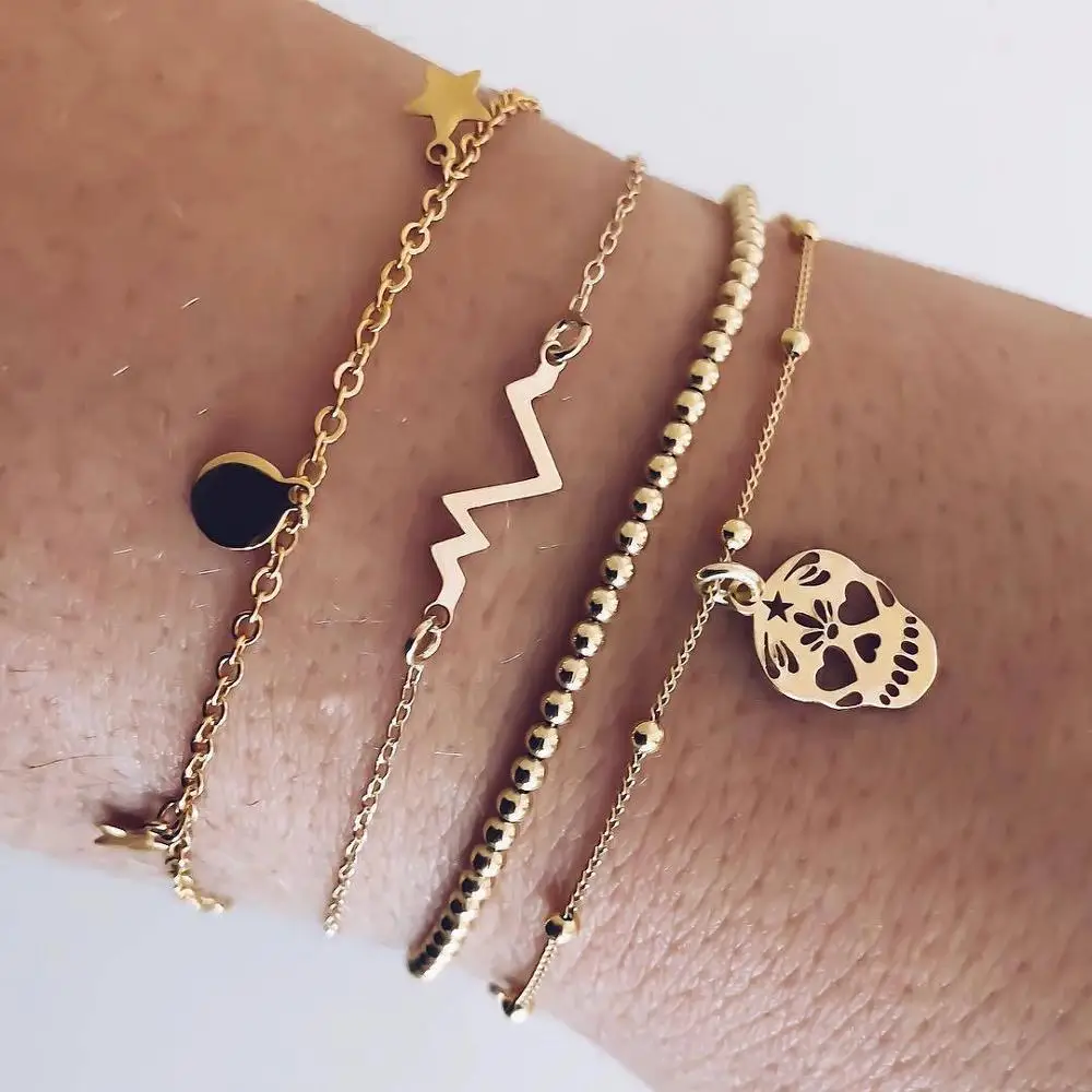 4 шт./компл. женские модные браслеты в стиле ретро Череп сердцебиение