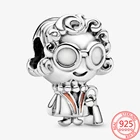 Подлинные искусственные серебристые и розовые эмалированные кудрявые волосы, бабушка, шарм, подходит для браслета Pandora, сделай сам, подвеска