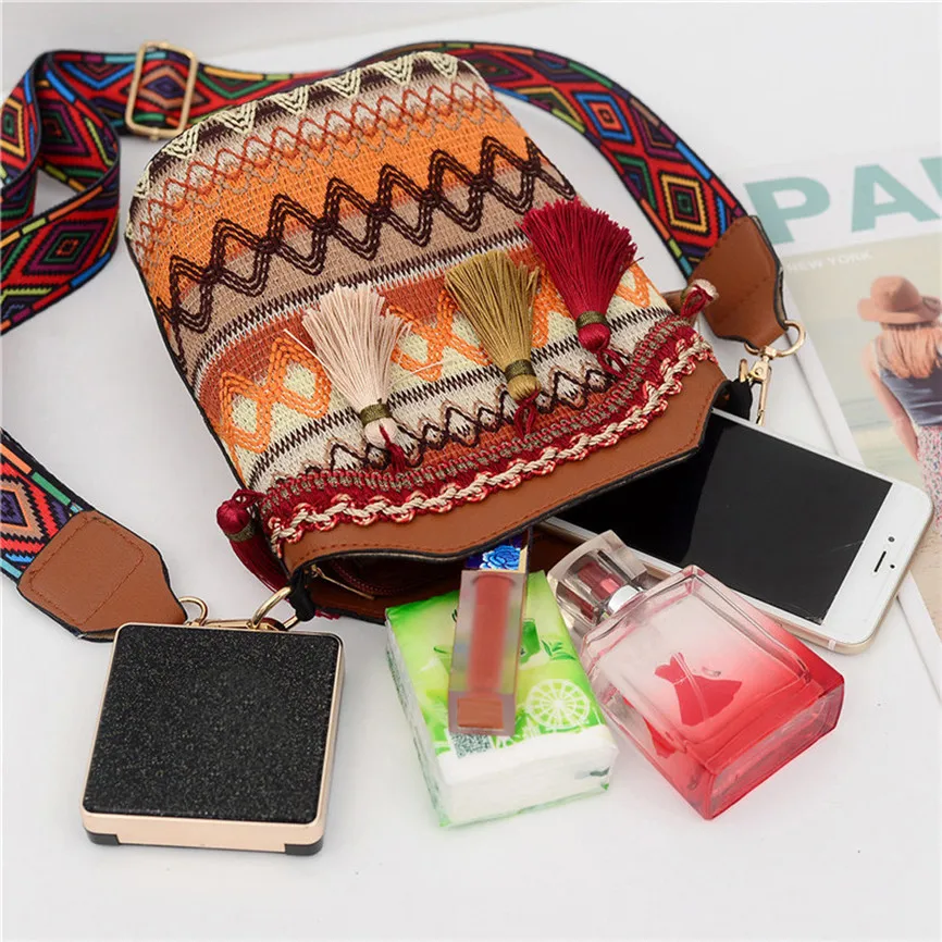 Женские сумки через плечо в стиле ретро модные шерстяные тканые с кисточками