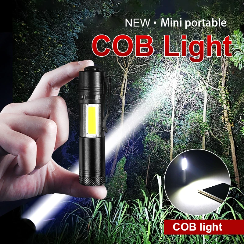 

Portable LED Flashlight 1000 Lumens 4 Mode Q5 COB Mini Black Waterproof LED Torch Penlight Use AA 14500 Battery Lighting Lantern