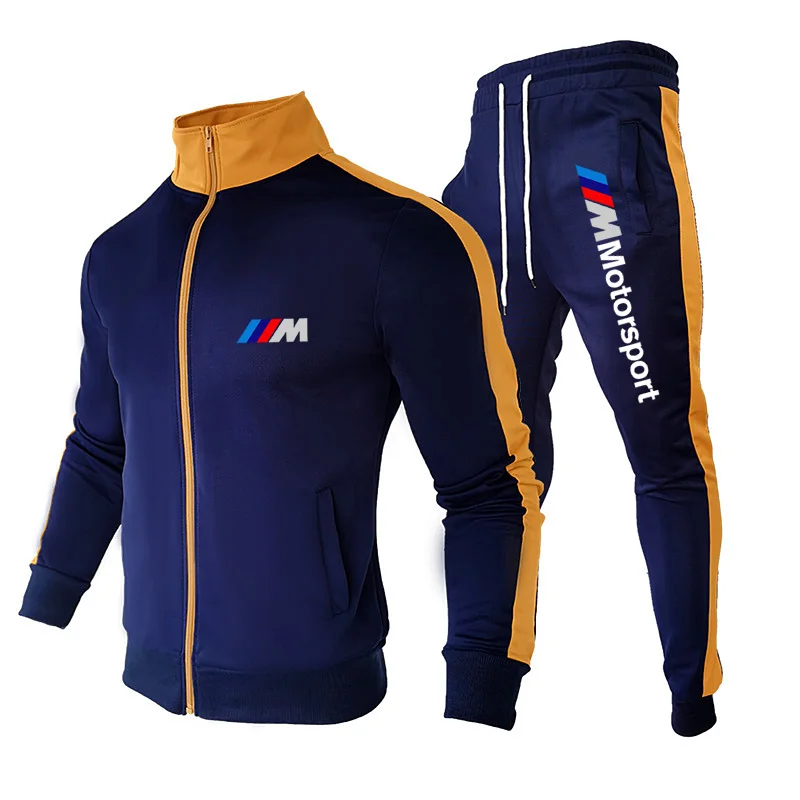 

Spring men's suit brand sportswear fashion color casual gym running suit zipper cardigan sportswear + trackpants 2 sets