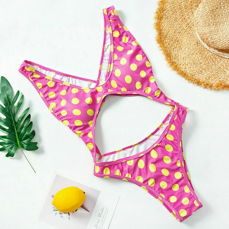 Женское Бандажное розовое бикини купальник в горошек купальный костюм цельный