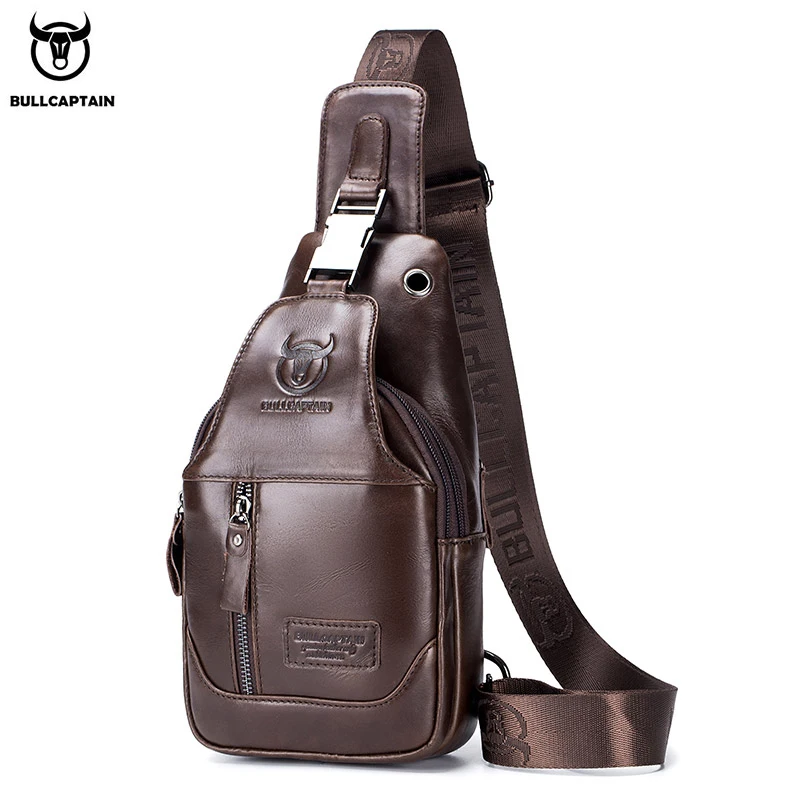 BULLCAPTAIN men's leather chest bag men's messenger bag short-distance chest bag leather bag casual business chest bag