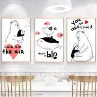 cartoon bear bird canvas painting letter love poster cute wallpaper art craft picture printing craft for home bedroom decoration