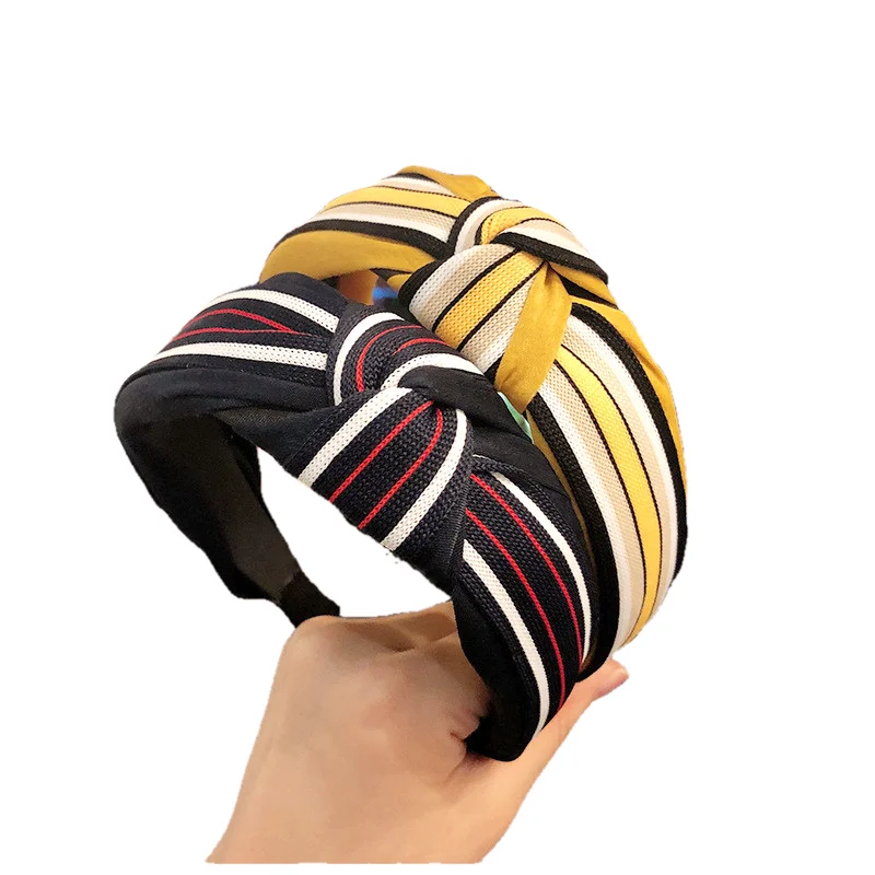

Fabric Headband for Women Girl Korean Vintage Striped Knot Wide Hairband Fashion Hair Accessories Wholesale