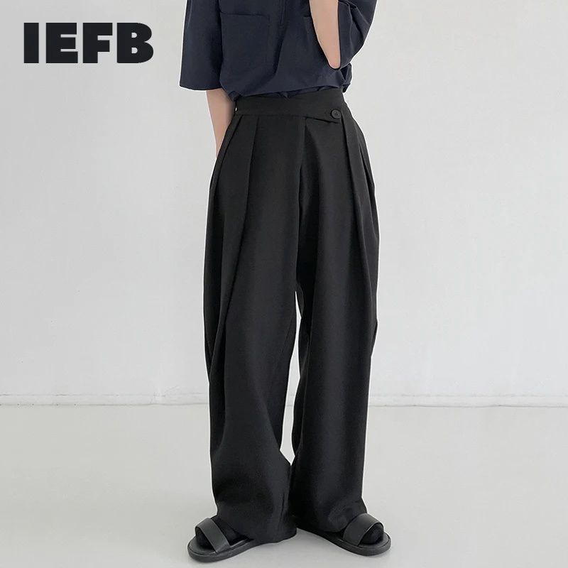 

IEFB 2023 New Niche Design Asymmetric Wide Leg Pants Men's Korean Style Casual Trend Handsome Loose Autumn Trousers D0214