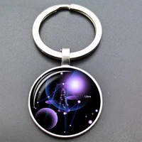 zodiac constellation fashion keychain crystal dome pendant gems virgo libra scorpio cancer leo keychain favorite gift